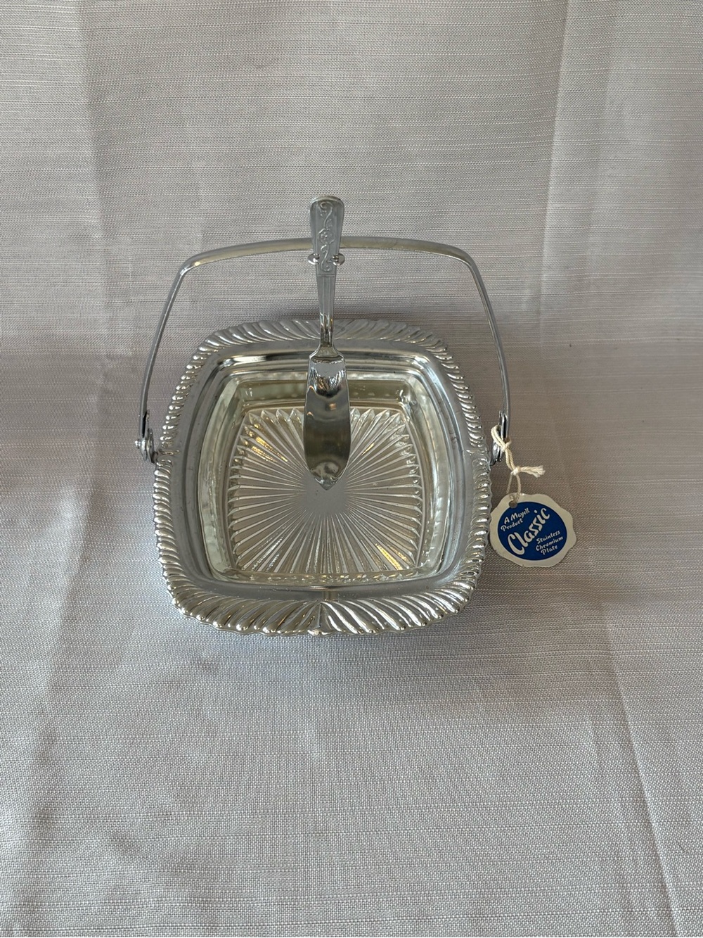 Classic Silver Glass Serving Basket with Hinged Handle